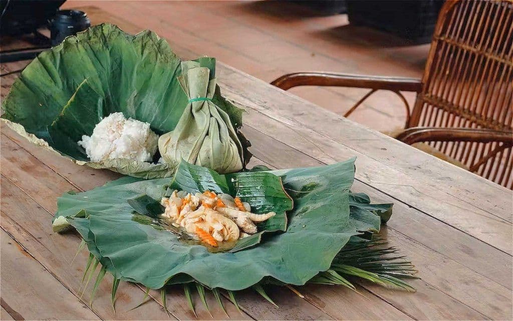 Cambodian Food Takeaway Wrapped in Eco-friendly Lotus Leaf Packaging