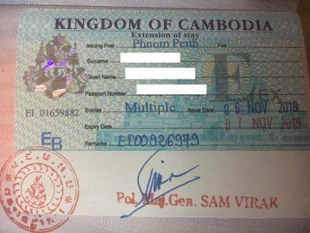 Sample of a 1-year Cambodian EB visa